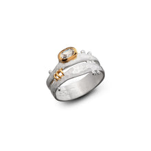 Load image into Gallery viewer, women´s gemstone ring, whitened silver, partly gold-plated, 4x6mm white Topaz