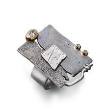 Load image into Gallery viewer, women´s gemstone ring, silver and gold, white topaz, light blue topaz
