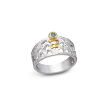 Load image into Gallery viewer, women´s gemstone ring, whitened silver, partly gold-plated, blue topas