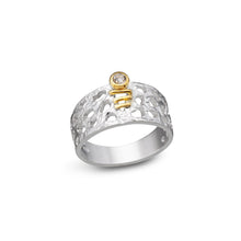 Load image into Gallery viewer, women´s gemstone ring, whitened silver, partly gold-plated, white topas