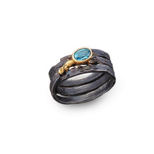 Load image into Gallery viewer, women´s gemstone ring, oxidized silver, partly gold-plated, blue Topaz