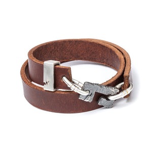 leather bracelet with silver elements brown