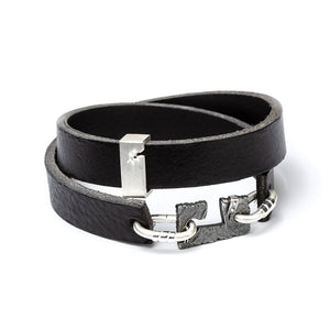 leather bracelet with silver elements black
