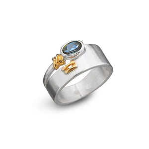 women´s gemstone ring, partly gold-plated, lomdon blue topaz