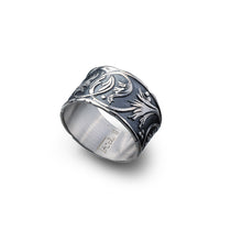 Load image into Gallery viewer, Silverring unisex art deco stile, oxidized
