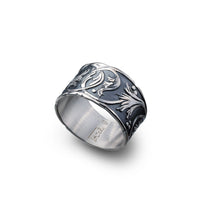 Load image into Gallery viewer, Silverring unisex art deco stile, oxidized
