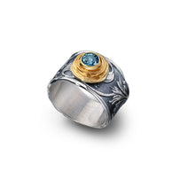 Load image into Gallery viewer, gemstone ring art deco stile - blue Topas
