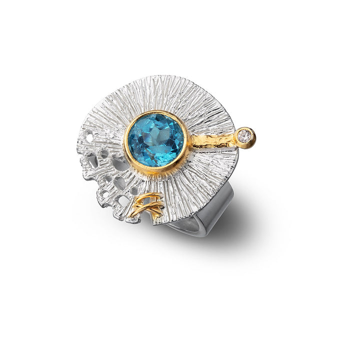 gemstone ring with blue and white Topas