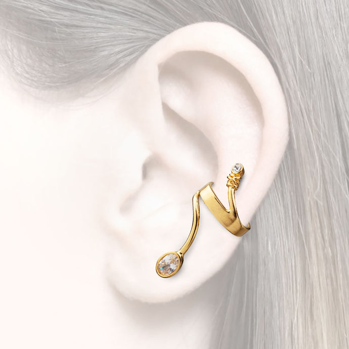 women´s earcuff gold-plated white or white Zirconia 