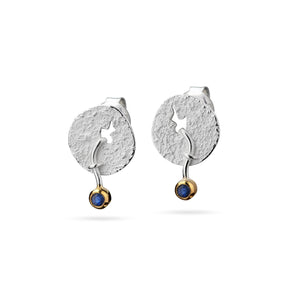 women´s gemstone earstuds, whitened silver, partly gold-plated, sapphire or topas