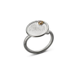 women´s gemstone ring, whitened silver, partly gold-plated, white topaz
