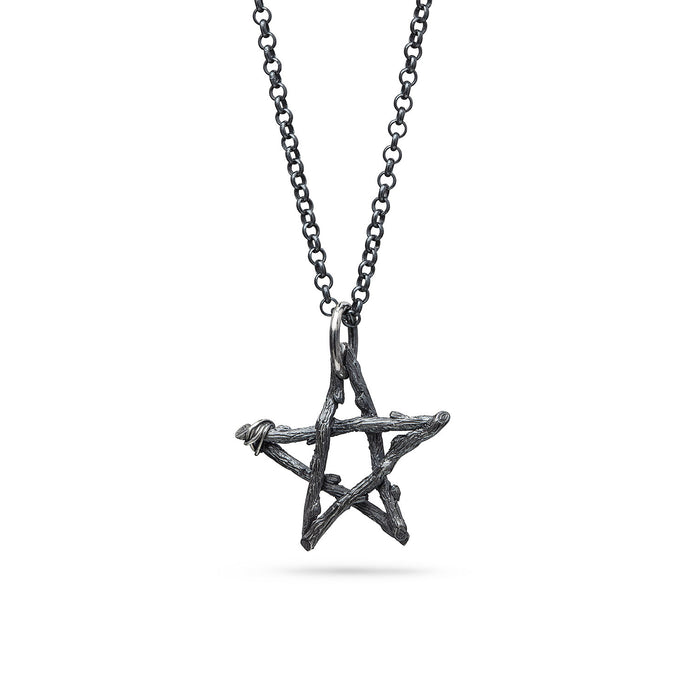 star shaped silver pendant, unisex, oxidized
