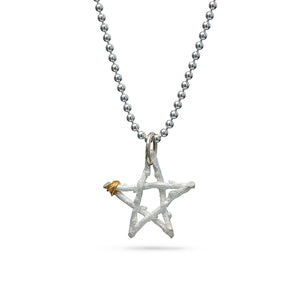 star shaped silver pendant, unisex, oxidized, partly gold-plated