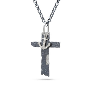silverpendant for men, cross with anchor