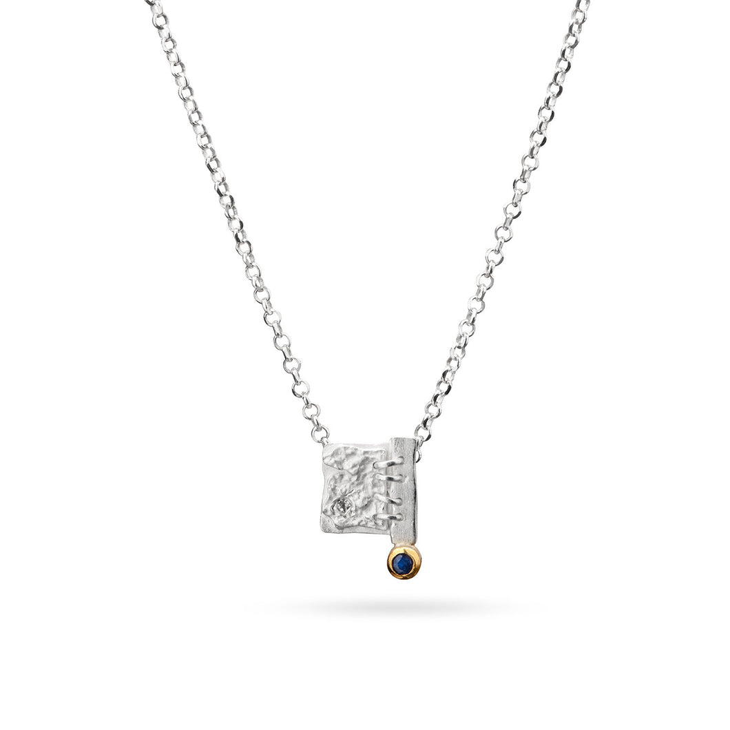 gemsonte pendant for women, whitened silver, partly gold-plated, Saphir, light blue or white Topaz