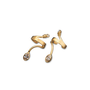 women´s earcuff gold-plated white or light blue Zirconia 
