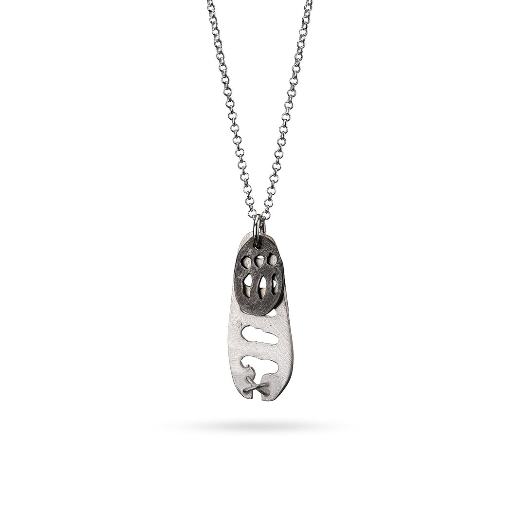 women´s pendant in two parts, silver and oxidized silver