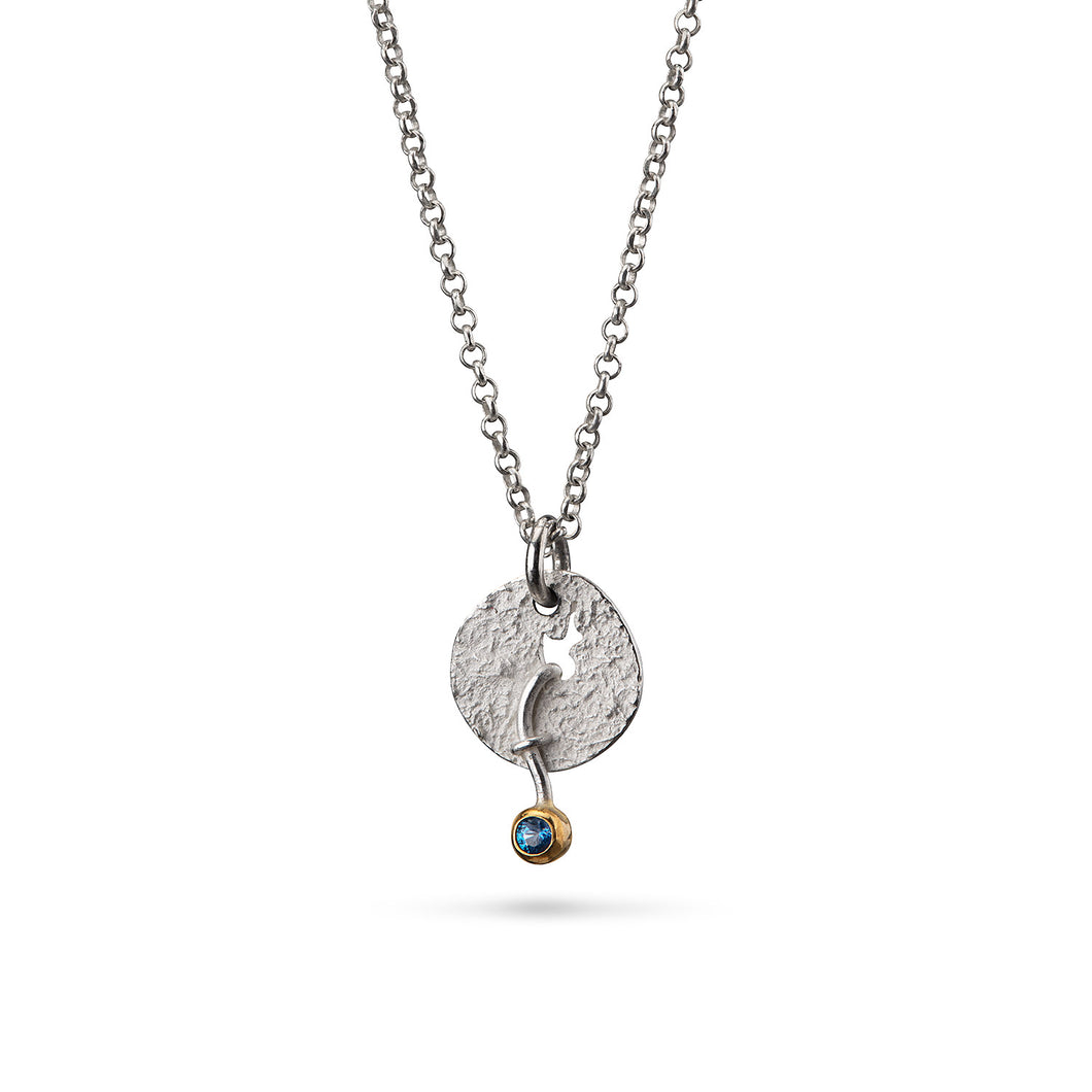 women´s gemstone pendant, whitened silver, partly gold-plated, sapphire
