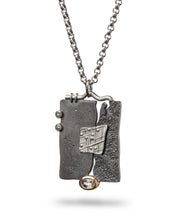 Load image into Gallery viewer, women´s gemstone pendant, gold and silver, white topaz, light blue topaz, with silver chain

