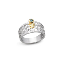 Load image into Gallery viewer, women´s gemstone ring, whitened silver, partly gold-plated, blue topas
