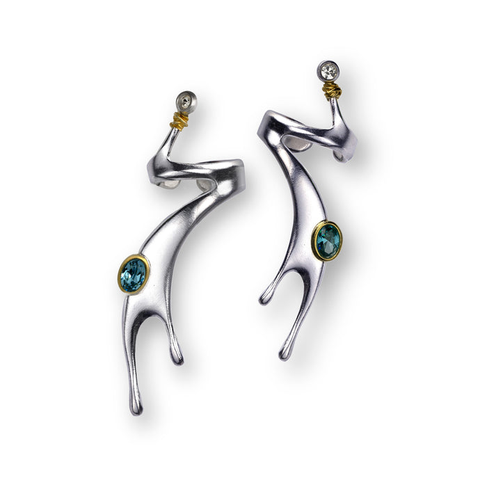 earcuffs partially gold plated with blue zirconia