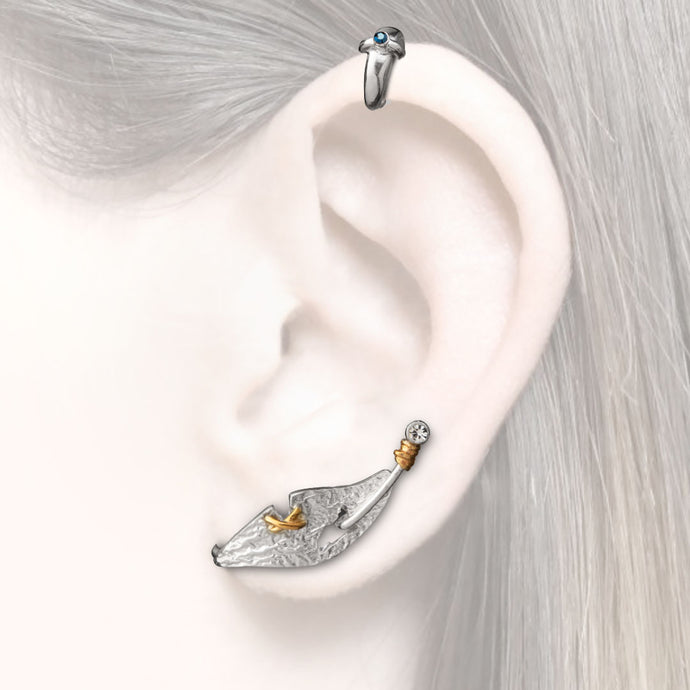 women´s earcuffs silver in two parts white and light blue Zirconia