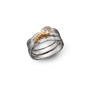 women´s gemstone ring, partly gold-plated, white Topaz