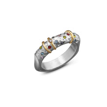 Load image into Gallery viewer, women´s gemstone ring, silver and gold, colorful and clear zirconia
